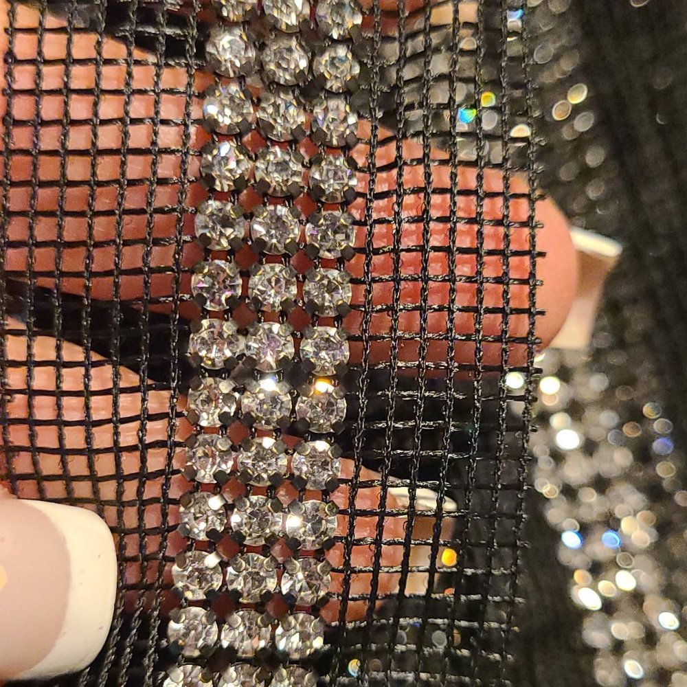 3 Row Rhinestone Banding black mesh base tape/trim decoration 15 yards available